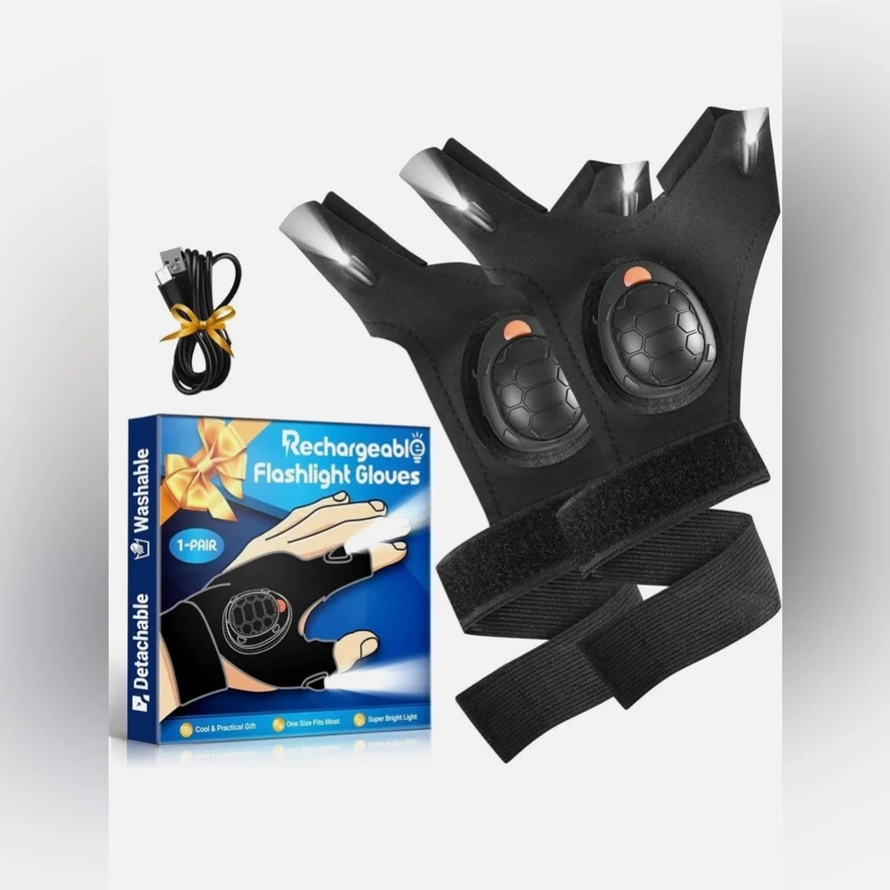 LED Flashlight Gloves - Rechargeable Detachable Washable Super Bright 1 Pair NIB